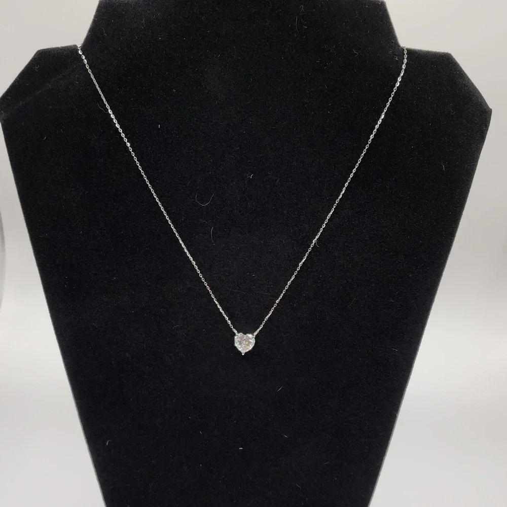 High Fire Heart Cut Moissanite Solitaire Pendant Necklace 925 Silver NWB Gift